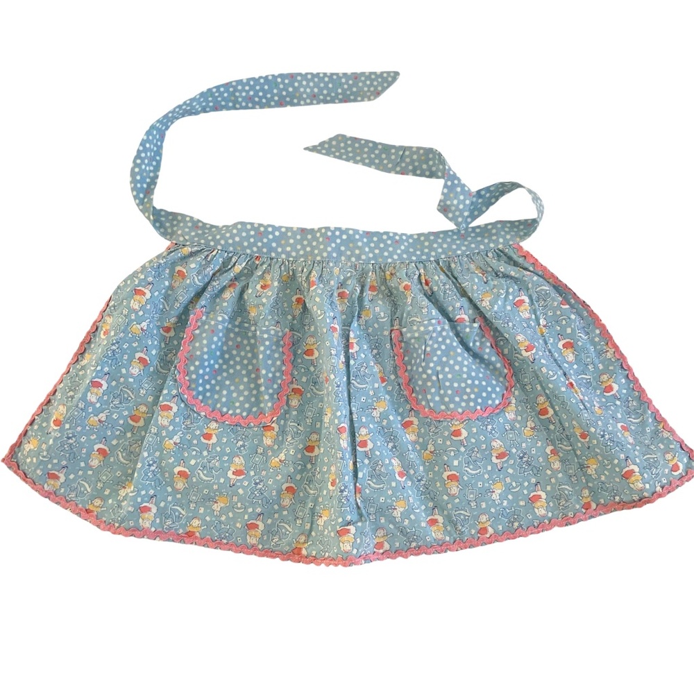 Vintage APRON ONESZ WITH POCKETS PINK AND BLUE PATTERN COTTON